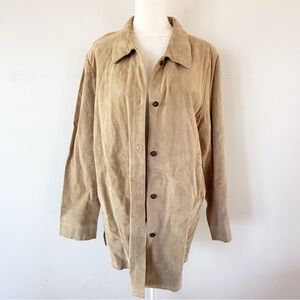 Kim Rogers Suede Leather Jacket Large Oversized Neutral Classic Quiet Luxury